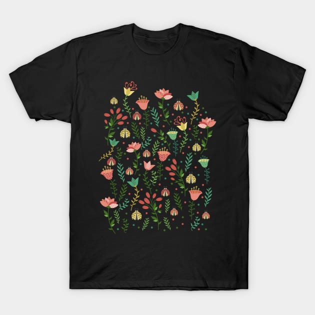 Flowers and ladybugs T-Shirt by JuliaBadeeva